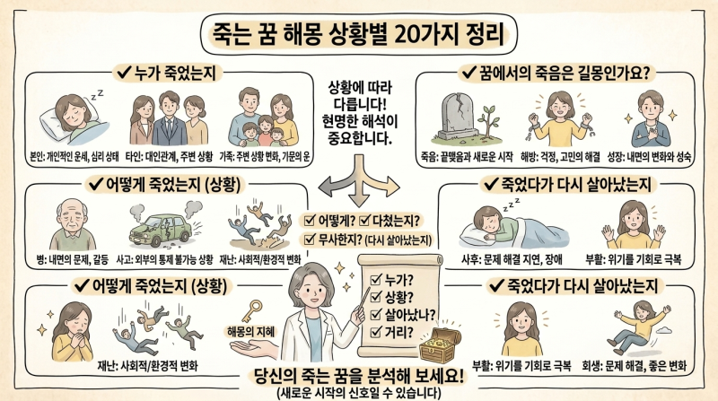 죽는 꿈 해몽 20가지 총정리｜내가 죽는 꿈·가족이 죽는 꿈 길몽 흉몽