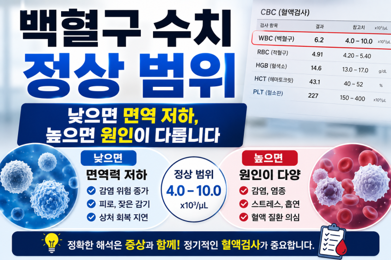 백혈구 수치 정상 범위 — 낮으면 면역 저하, 높으면 원인이 다릅니다