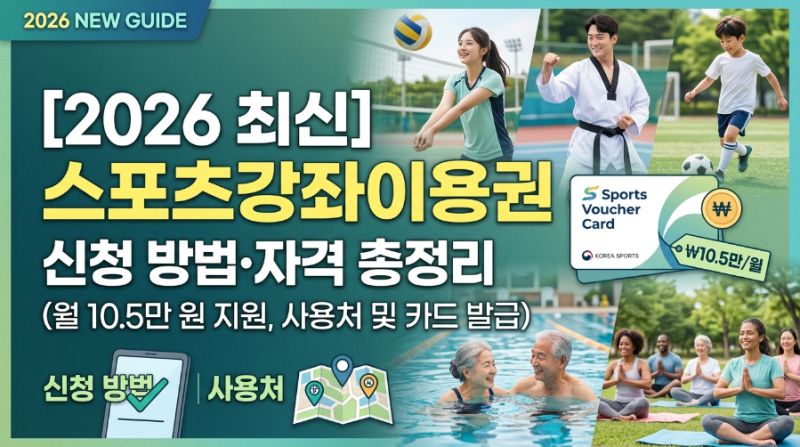 [2026 최신] 스포츠강좌이용권 신청 방법·자격 총정리 (월 10.5만 원 지원, 사용처 및 카드 발급....