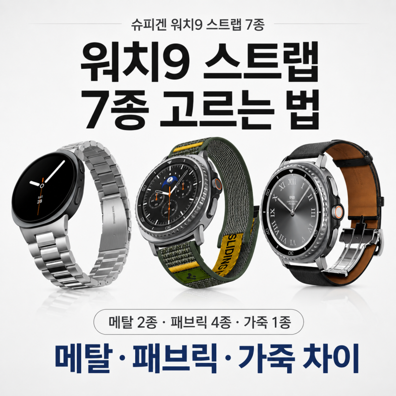 ⌚ 갤럭시 워치9 스트랩 고르기 전에｜슈피겐 메탈·패브릭·가죽 7종 차이