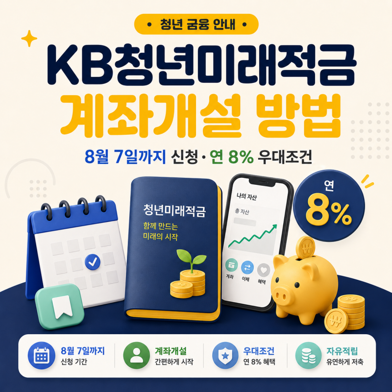 KB청년미래적금 계좌개설 방법, 8월 7일까지 신청·연 8% 우대조건 정리