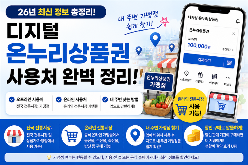 디지털 온누리상품권 사용처 총정리! 온라인부터 내 주변 가맹점까지