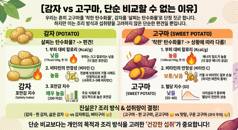 감자 vs 고구마, 뭐가 더 건강할까? 영양 성분·칼로리·GI지수 완벽 비교