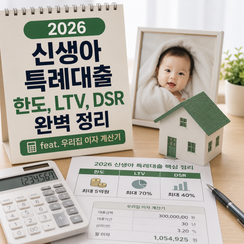 2026 신생아 특례대출 한도, LTV, DSR 완벽 정리 (feat. 우리집 이자 계산기)