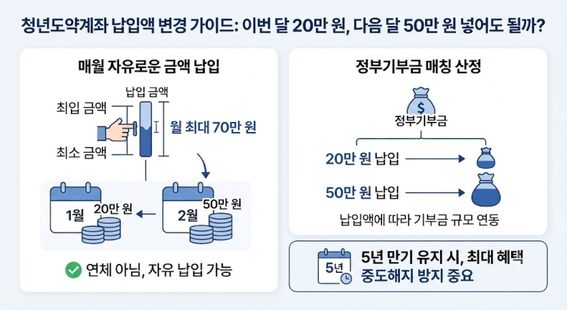 청년도약계좌 납입액 변경 가이드: 이번 달 20만 원, 다음 달 50만 원 넣어도 될까?