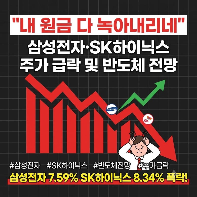 "내 원금 다 녹아내리네" 삼성전자 SK하이닉스 주가 급락 및 반도체 전망