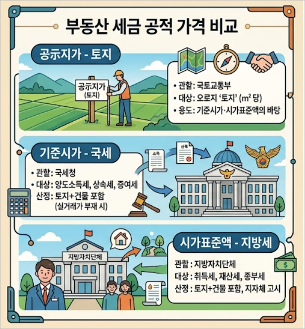 취득세/ 보유세 /양도세 기준이 되는 공시지가, 기준시가, 시가표준액차이