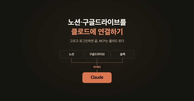 클로드에 노션·구글드라이브 연결하기 — 커넥터 고르고 로그인하면 끝, MCP는 몰라도 된다