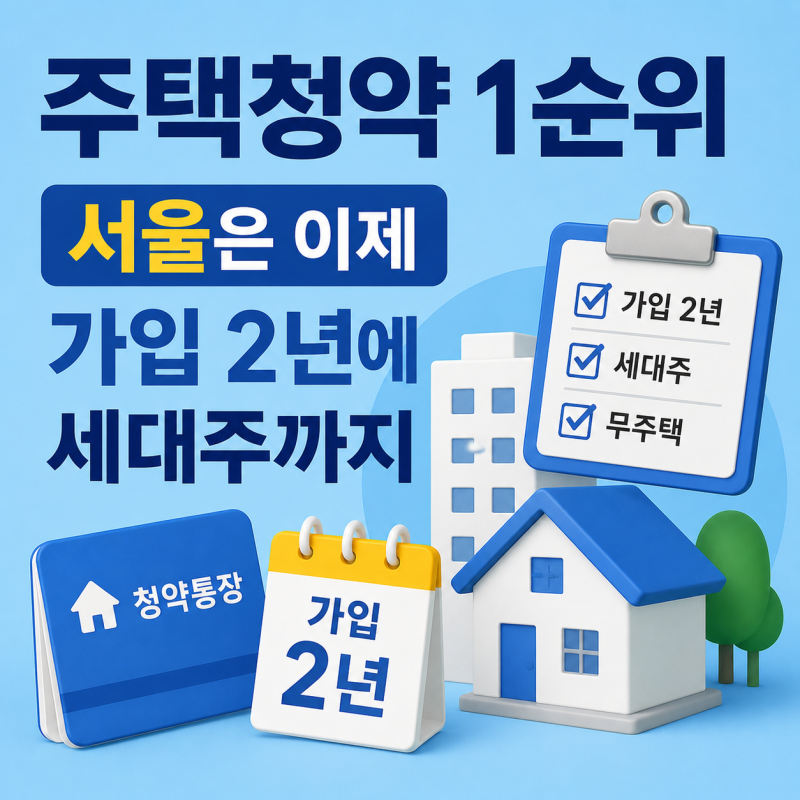 주택청약 1순위 조건, 서울은 이제 가입 2년에 세대주까지