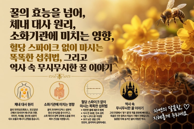 꿀의 효능을 넘어, 체내 대사 원리, 소화기관에 미치는 영향, 혈당 스파이크 없이 마시는 똑....