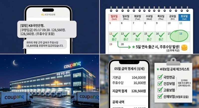 [3편] 쿠팡 알바 급여의 모든 것: 기본 일급, 주휴수당 조건, 야간수당, 4대보험 공제 및 입금 ....