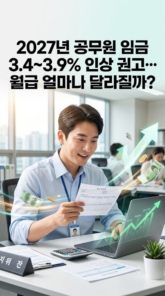 2027년 공무원 임금 3.4~3.9% 인상 권고… 실제 월급 얼마나 달라질까?
