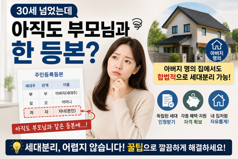 "30세 넘었는데 아직도 부모님과 한 등본? 아버지 명의 집에서 합법적으로 세대분리 하는 꿀....