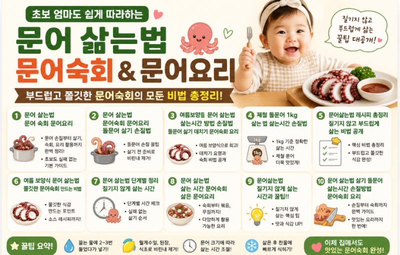 여름 보양식 제철 돌문어 1kg 질기지 않게 삶는 법! 문어 손질법 및 삶는 시간 총정리 (문어숙....
