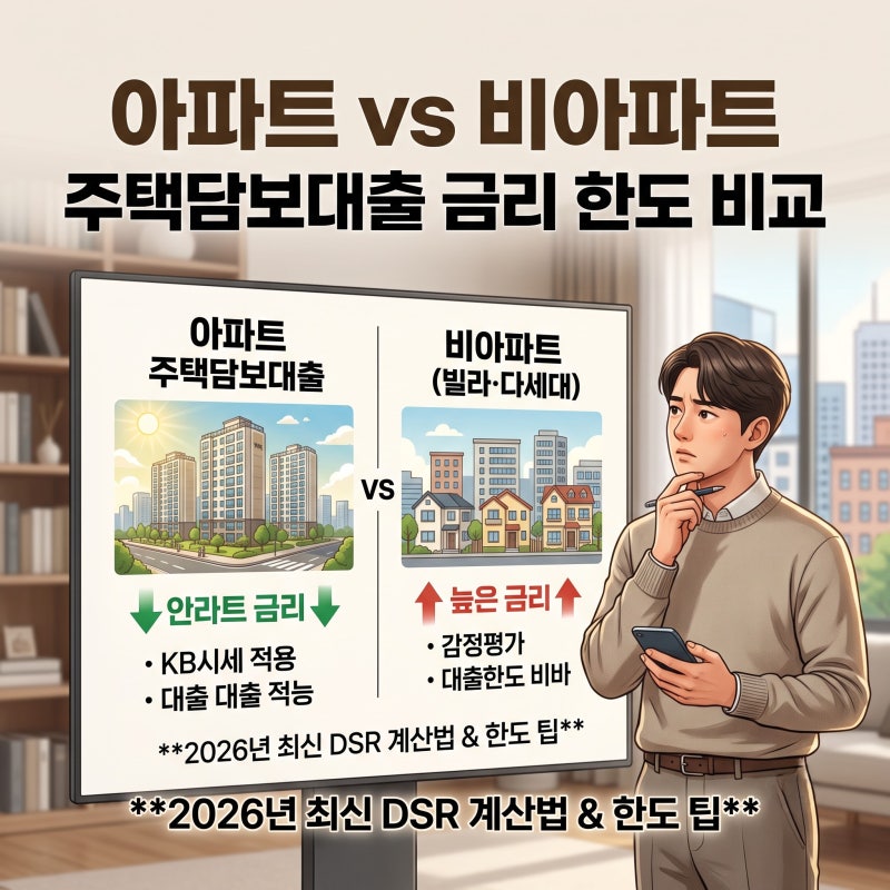 [2026년 기준] 주택담보대출 아파트, 비아파트 금리 비교 및 DSR 계산법 총정리