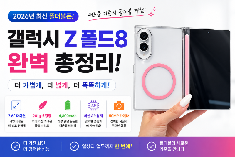 갤럭시 Z 폴드8 총정리｜새로운 4:3 화면비·201g 초경량·4,800mAh 배터리로 달라진 폴더블폰
