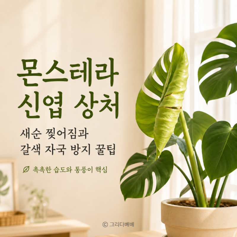 몬스테라 신엽 상처 나는 이유, 새순 찢어짐과 갈색 자국 방지 꿀팁