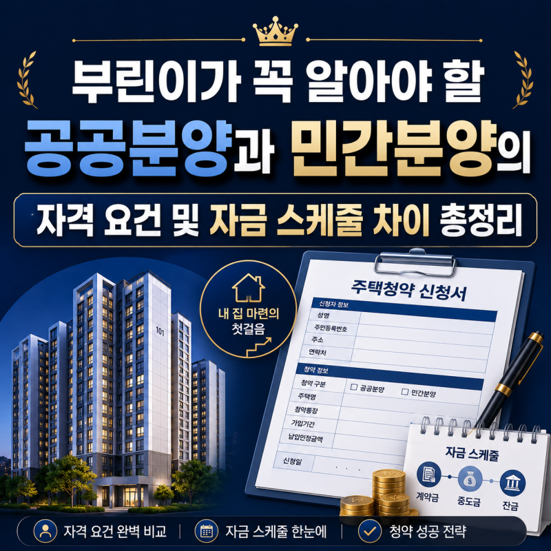 공공분양과 민간분양, 직장인 부린이 필수 자격 요건과 자금 스케줄 결정적 차이