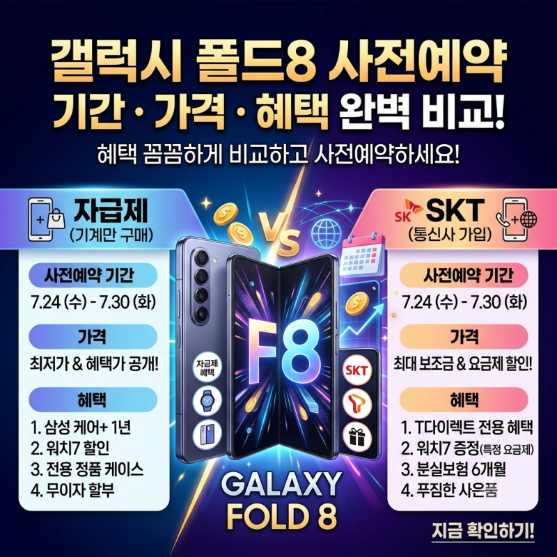 갤럭시 폴드8 사전예약 기간·가격·혜택 확인 자급제·SKT 비교