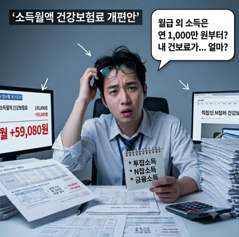 소득월액 건강보험료 개편안 모의 계산 및 공제 기준 축소에 따른 월 납부액 비교 5가지