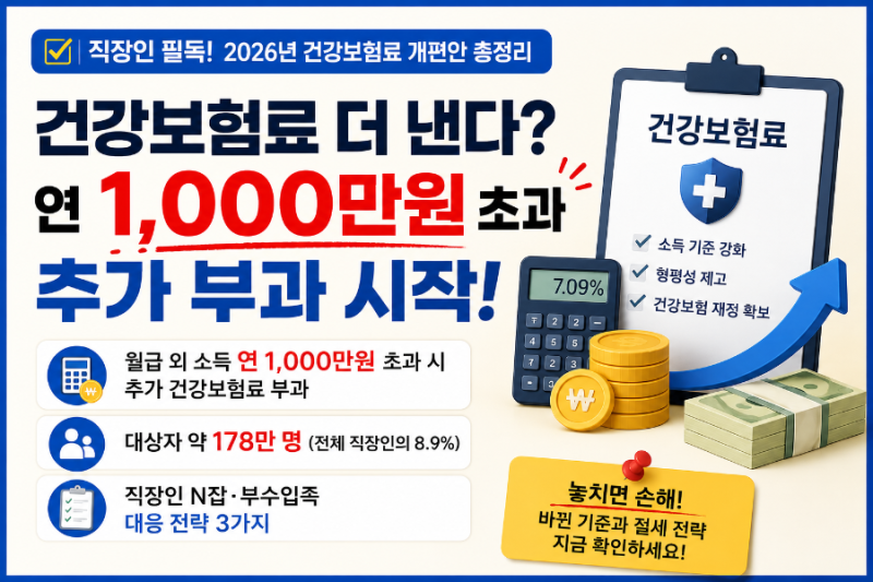 "월급 외 1,000만 원 넘으면 건보료 폭탄?" N잡·투잡 직장인 178만 명 비상! (개편안 완벽 정리)