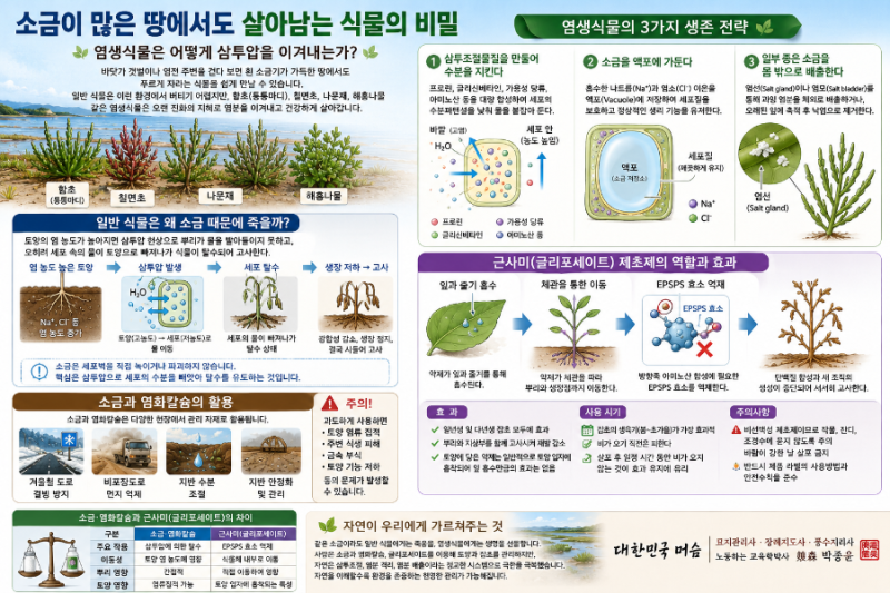 소금·염화칼슘·근사미(글리포세이트)의 제초 원리와 차이점｜삼투압, 염생식물 그리고 토....