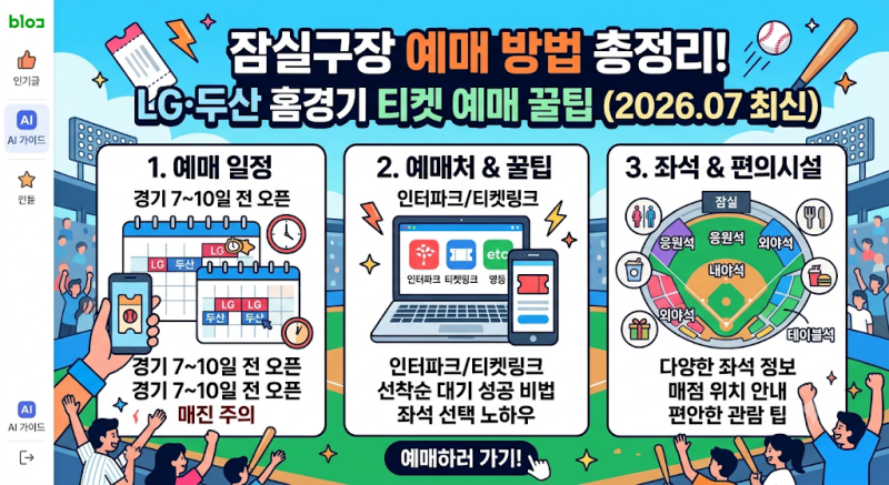 잠실구장 예매 방법 총정리! LG·두산 홈경기 티켓 예매 꿀팁 (2026.07 최신)
