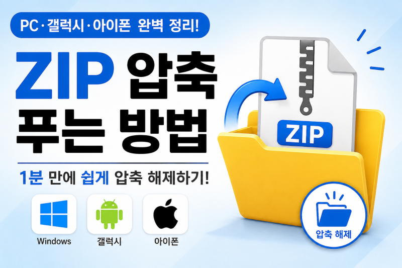 ZIP 압축 푸는 방법 | PC·갤럭시·아이폰에서 가장 쉽게 압축 해제하는 방법 (2026)