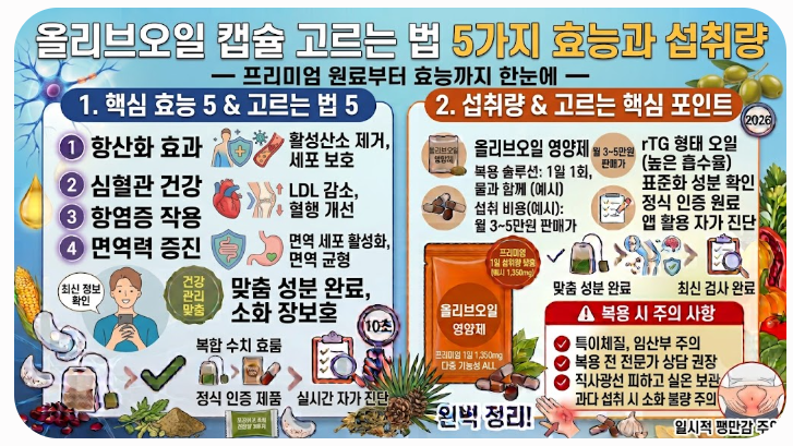 올리브오일 캡슐 고르는 법 5가지 효능과 섭취량