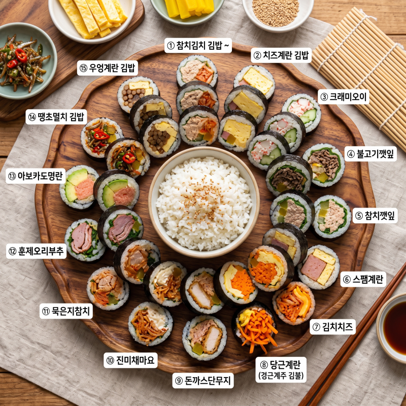 인기 김밥 조합 15가지 & 터지지 않게 싸는 법 총정리 (보관법·레시피)