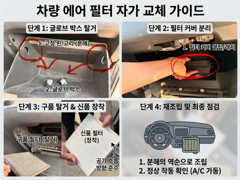 [룰루랄라~ 자차관리꿀팁] 5분 완성! 자동차 에어컨 필터 셀프 교체 방법 (돈 아끼고 냄새 잡....