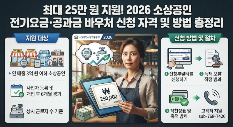 최대 25만 원 지원! 2026 소상공인 전기요금·공과금 바우처 신청 자격 및 방법 총정리