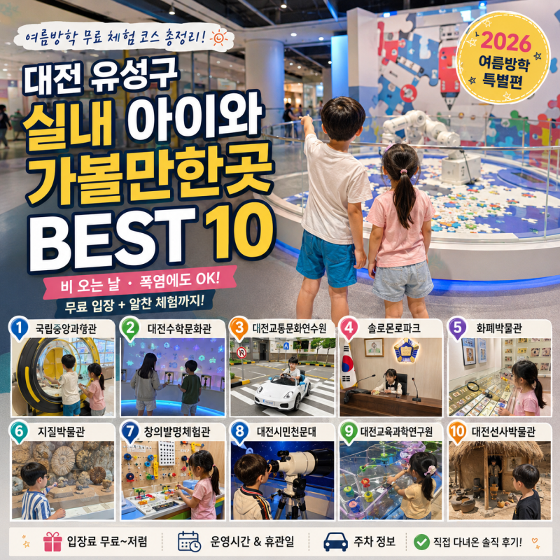 대전 유성구 실내 아이와 가볼만한곳 여름방학 무료 체험 코스 총정리