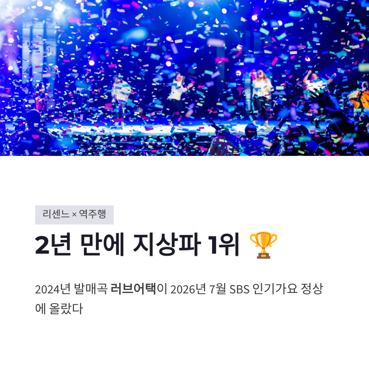 <b>리센느</b> 러브어택 지상파 <b>1위</b>, <b>프리티 걸</b> 독주 속 2년 만의 역주행