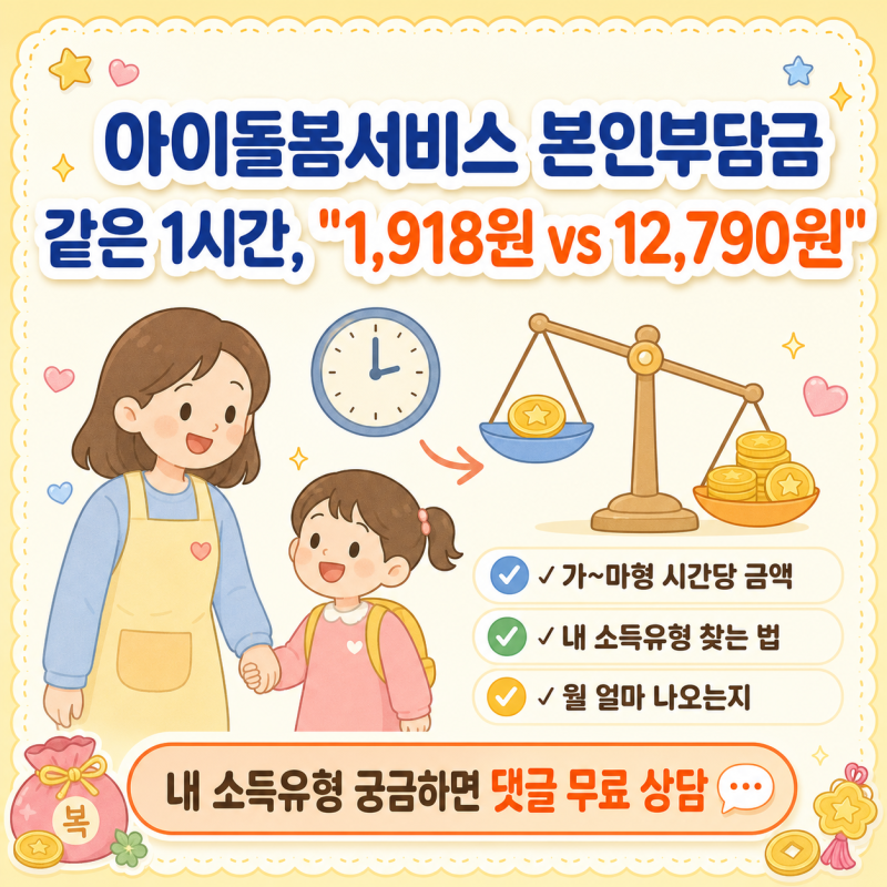 아이돌봄서비스 본인부담금 가·나·다·라·마형 시간당 얼마? (댓글 무료상담)
