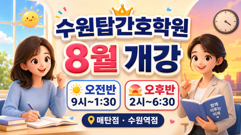 육아때문에 미뤘다면? 수원간호학원 간호조무사 오후반 8월 개강