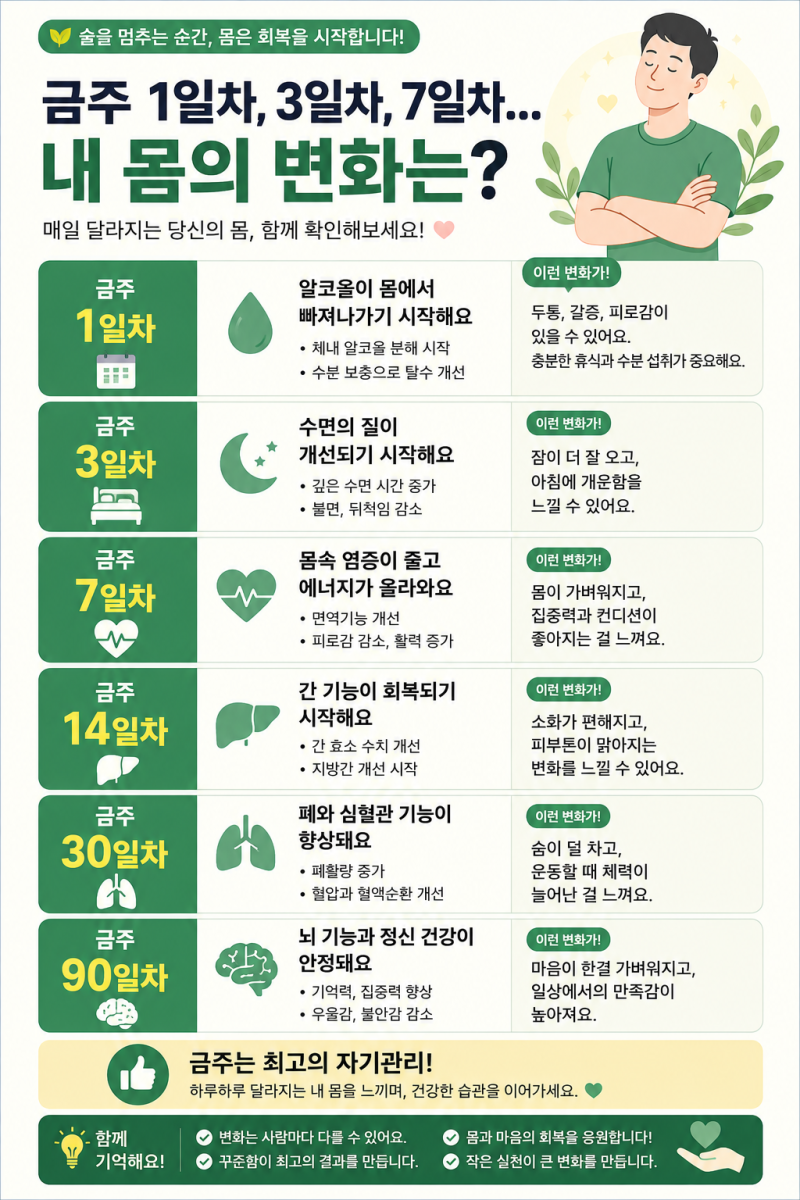 금주 1일차, 3일차, 7일차... 내 몸의 변화는?｜금주 후 회복 과정 총정리
