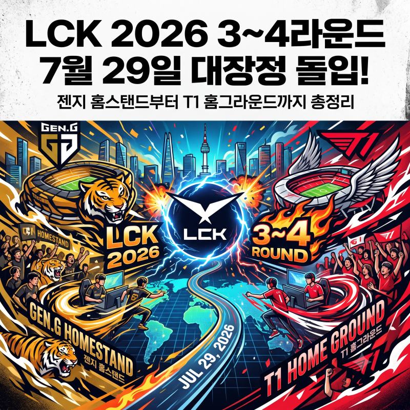 LCK 2026 3~4라운드, 7월 29일 대장정 돌입! 젠지 홈스탠드부터 T1 홈그라운드까지 총정리