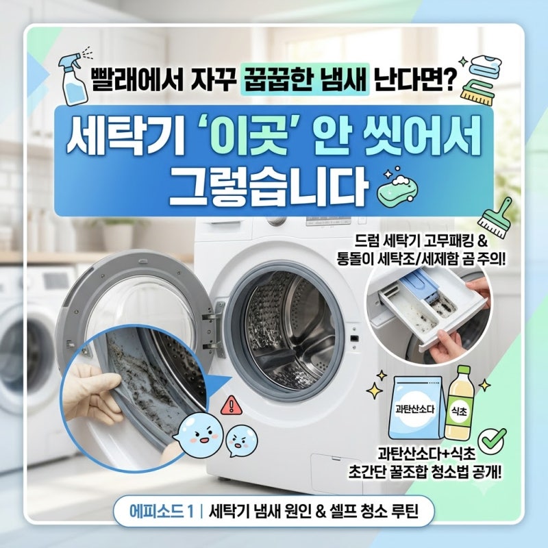 세탁기 냄새 제거 과탄산소다 세탁조 청소법 및 고무패킹 관리