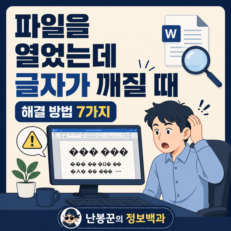 파일을 열었는데 글자가 깨질 때 해결 방법 7가지｜한글·엑셀·CSV·PDF 글꼴 오류