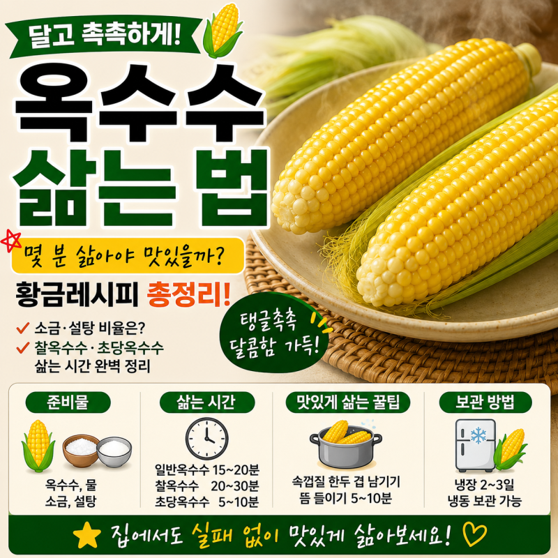 옥수수 삶는 법 황금레시피, 몇 분 삶아야 맛있을까? 찰옥수수·초당옥수수 삶는 시간 총정리