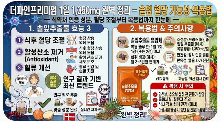더파인프리미엄 1일 1,350mg 완벽 정리 — 솔잎 혈당 기능성·복용법