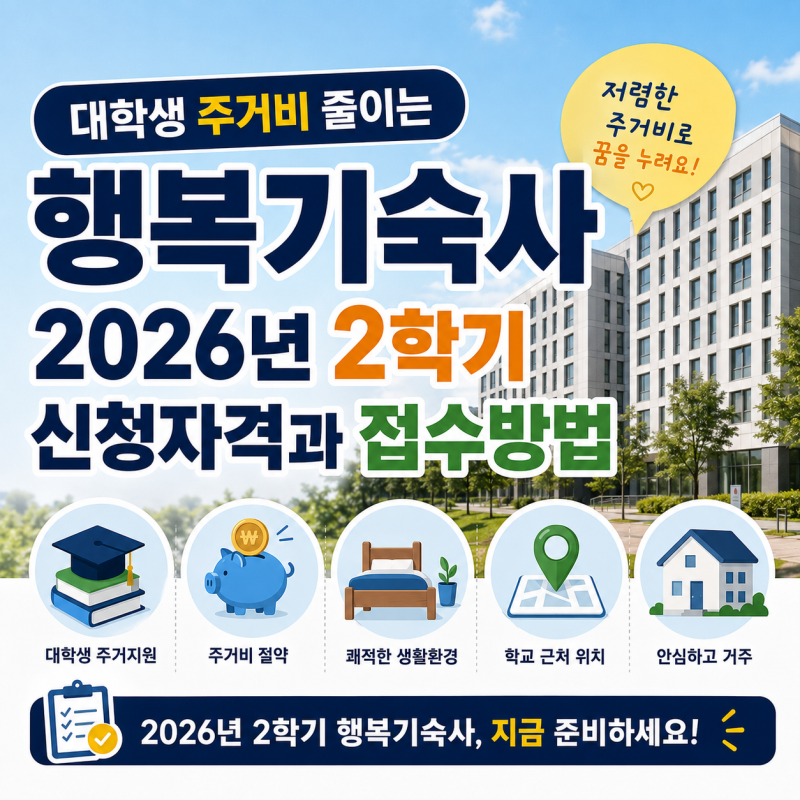 "대학생 주거비 줄이는 행복기숙사" 2026년 2학기 신청자격과 접수방법
