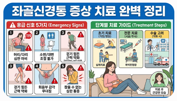 좌골신경통 증상 치료 완벽 정리 — 응급 신호 5가지와 치료 단계