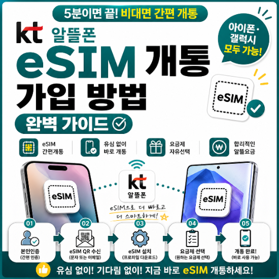 KT 알뜰폰 eSIM 개통 가입 방법 완벽 가이드 (아이폰, 갤럭시 모두 OK)