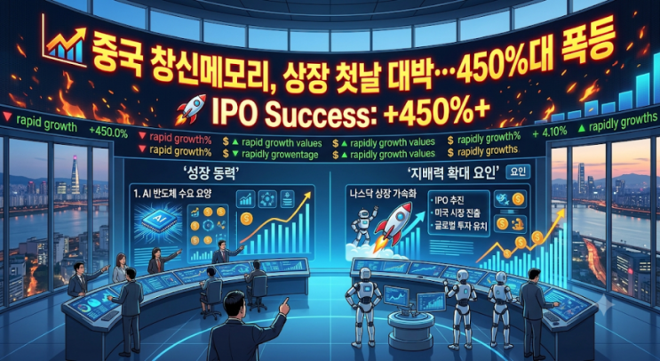 중국 <b>창신메모리</b>, 상장 첫날 대박…450%대 폭등