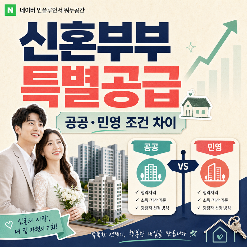 신혼부부 특별공급 조건, 공공·민영 뭐가 다를까? 소득기준·무주택·자산기준 비교