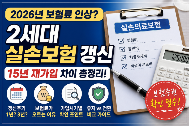 2세대 실손보험 갱신 2026년 보험료 인상과 15년 재가입 차이