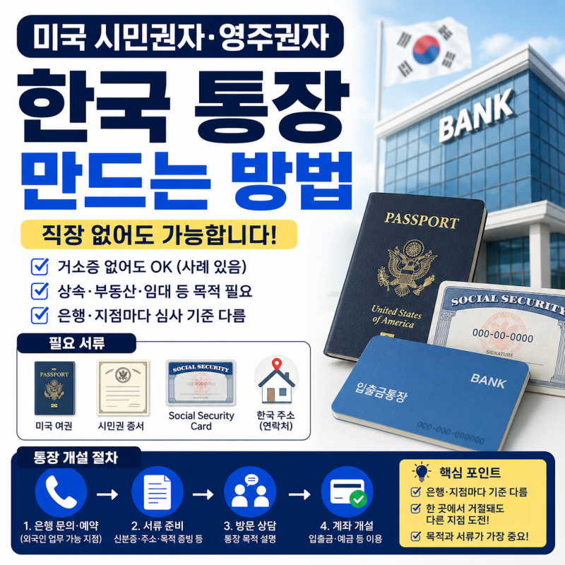 미국 시민권자·영주권자 한국 통장 만들기직장이 없어도 가능할까?