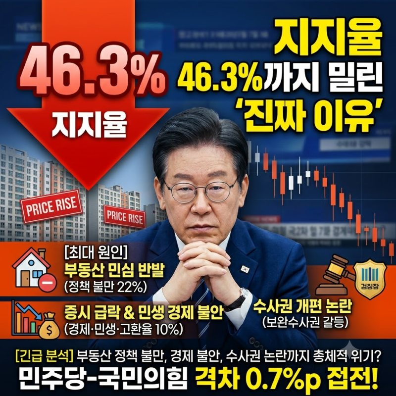 이 대통령 지지율, 46.3%까지 밀린 진짜 이유